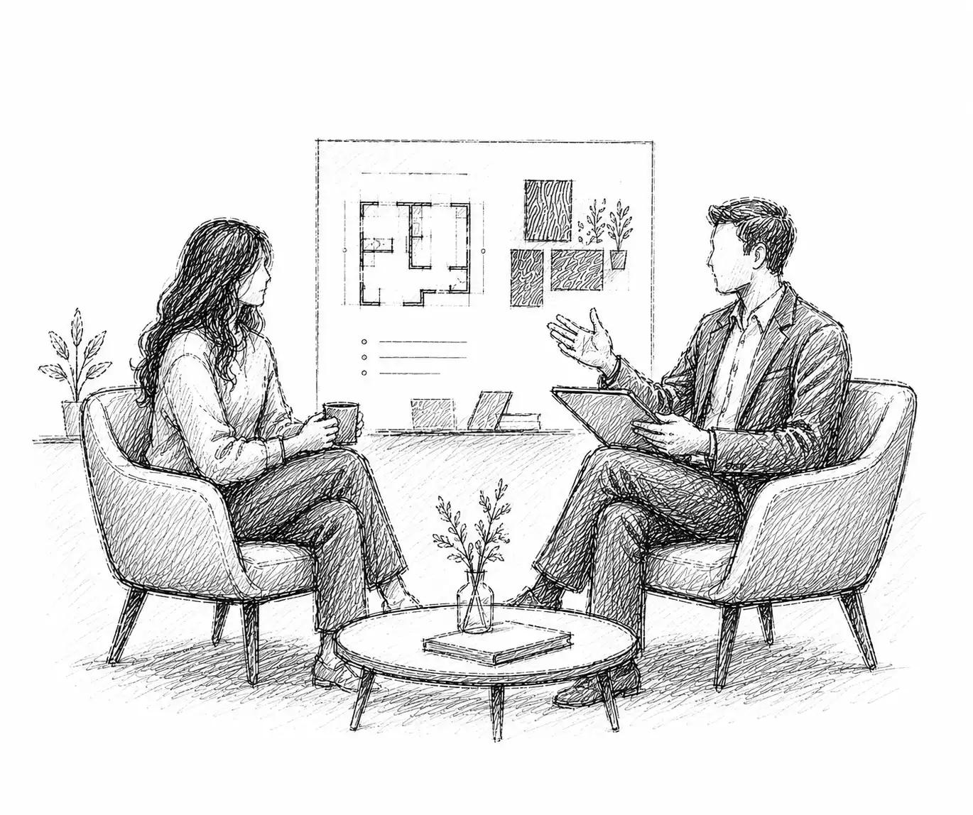 Consultation — two people discussing the project