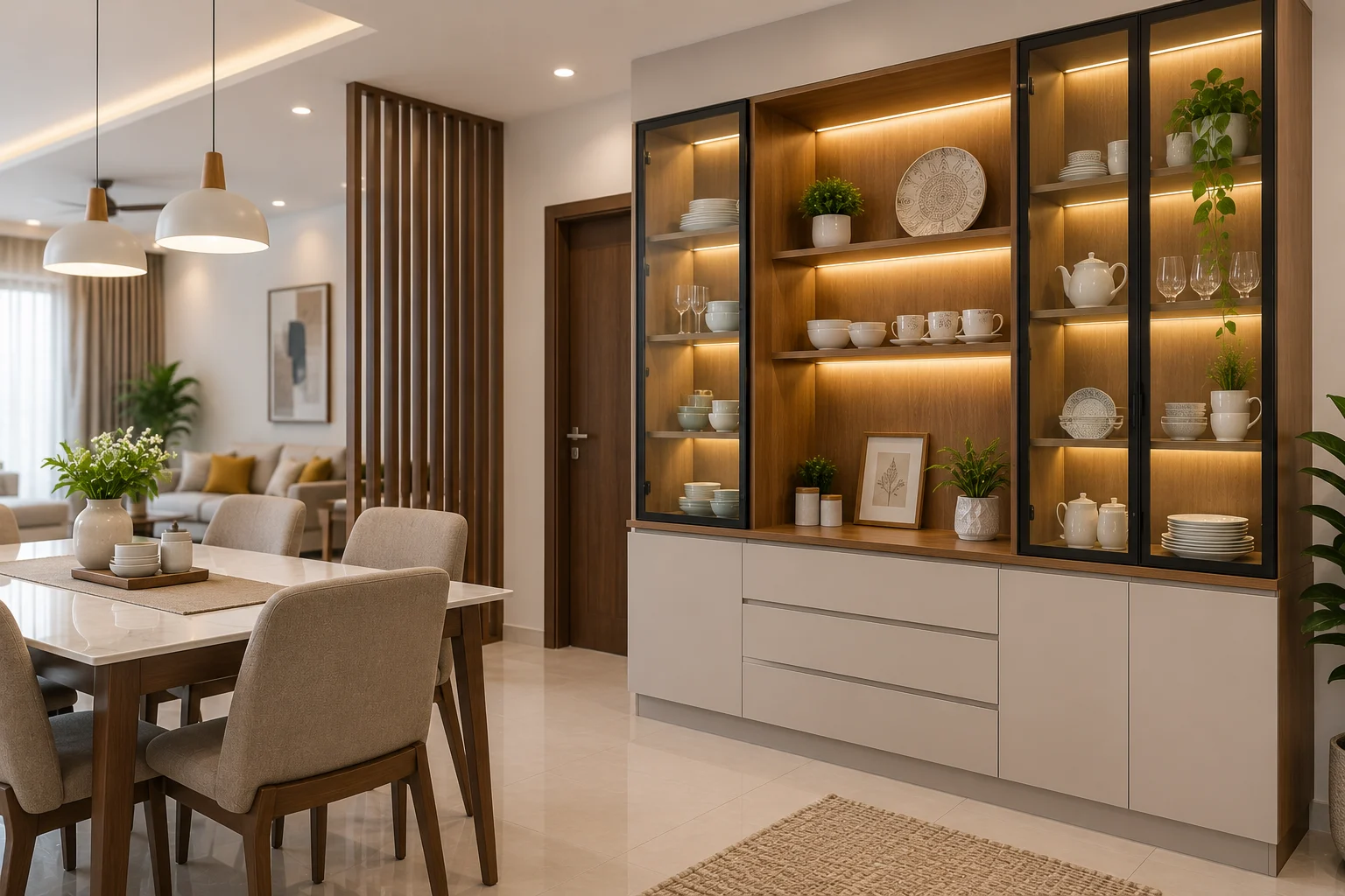 Elegant crockery unit design for dining room