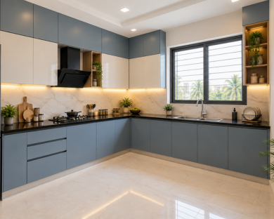 L-shaped modular kitchen layout