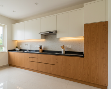 Straight line modular kitchen layout