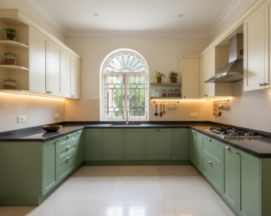 U-shaped modular kitchen layout