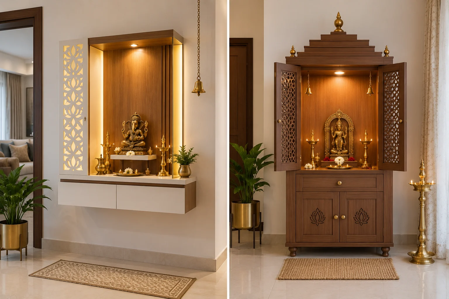 Wall-mounted vs freestanding pooja unit design comparison